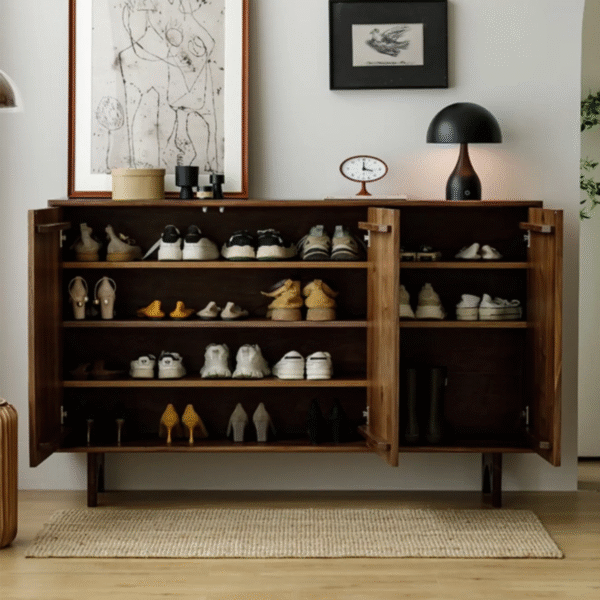 WoodBee Craft Fluted Wooden Shoe Sideboard - 3-Door Luxury Entryway Credenza