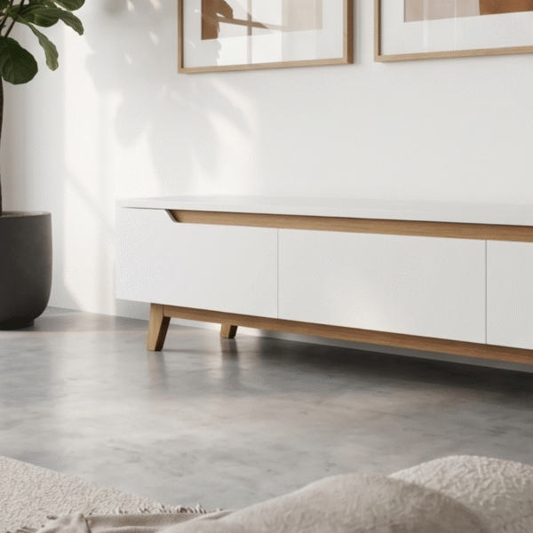 WoodBee Craft "The Nordic Horizon" Premium Minimalist White TV Console