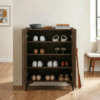 WoodBee Craft Slatted Wooden Shoe Cabinet - Luxury Dark Walnut Entryway Organizer
