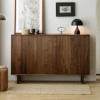 WoodBee Craft Fluted Wooden Shoe Sideboard - 3-Door Luxury Entryway Credenza