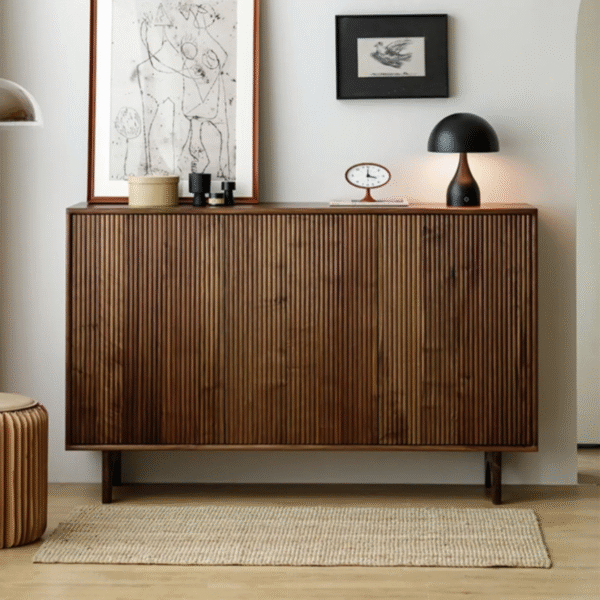 WoodBee Craft Fluted Wooden Shoe Sideboard - 3-Door Luxury Entryway Credenza
