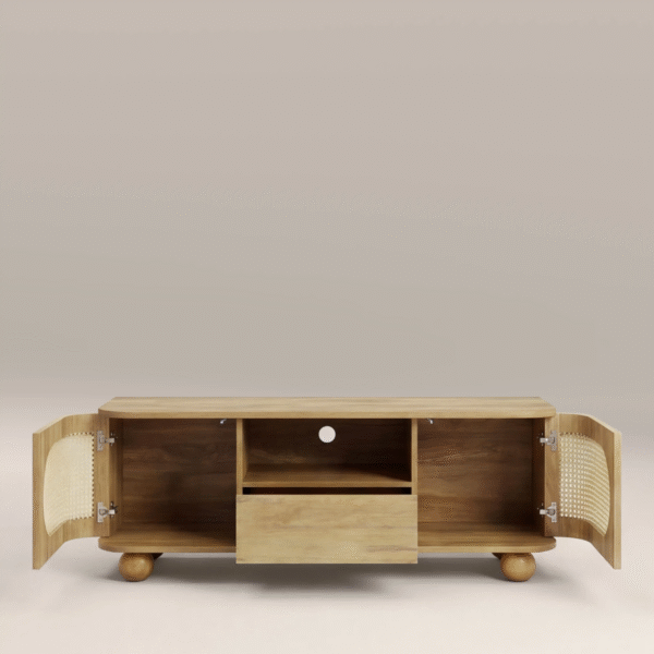 WoodBee Craft "The Rattan Crest" Premium Rattan Media Cabinet