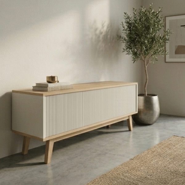 WoodBee Craft "The Nordic Ridge" Premium Modern Fluted Media Console