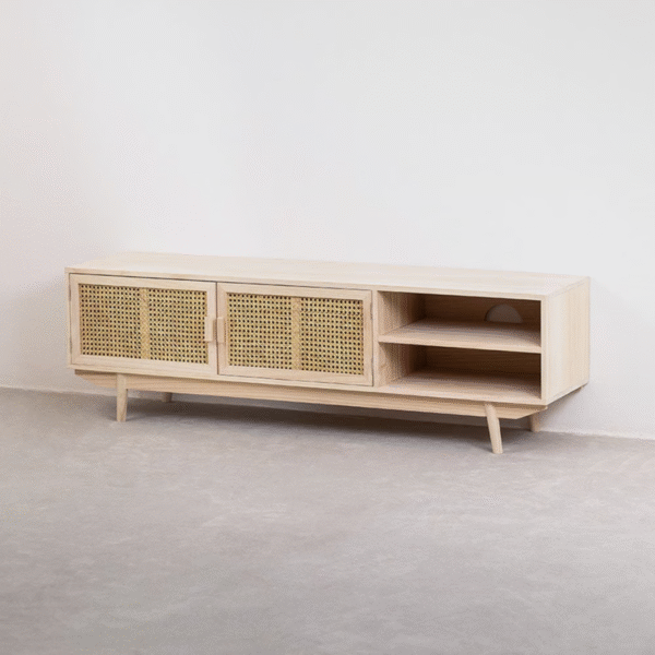 WoodBee Craft "The Solstice" Premium Boho Rattan TV Stand