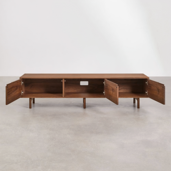 WoodBee Craft "The Meridian Line" Premium Low Profile Dark Wood TV Stand