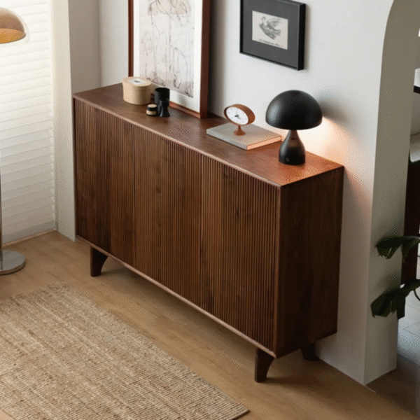 WoodBee Craft Fluted Wooden Shoe Sideboard - 3-Door Luxury Entryway Credenza