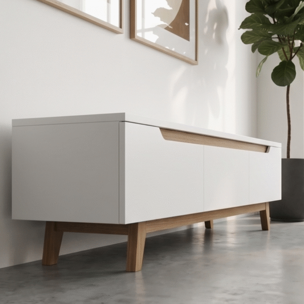 WoodBee Craft "The Nordic Horizon" Premium Minimalist White TV Console