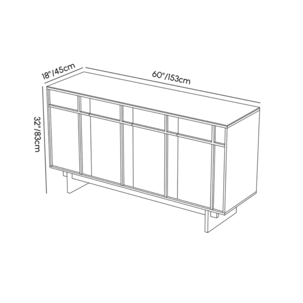 WoodBee Craft "The Serene Grid" Premium Minimalist Washed Wood Sideboard