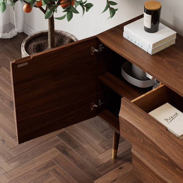 WoodBee Craft "The Ocean Tide" Premium Sculpted Wave Wood Sideboard