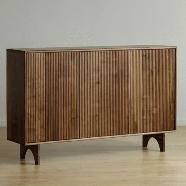WoodBee Craft Fluted Wooden Shoe Sideboard - 3-Door Luxury Entryway Credenza