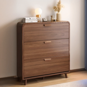 WoodBee Craft Tipping Wooden Shoe Cabinet - 3-Tier Slim Entryway Organizer