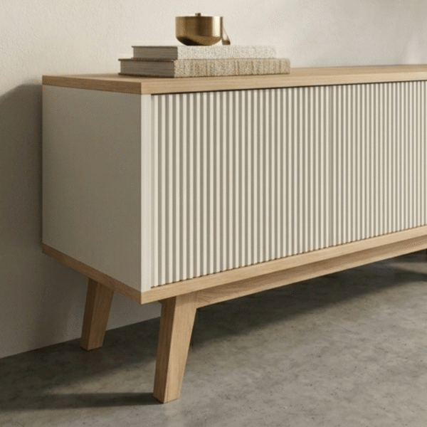 WoodBee Craft "The Nordic Ridge" Premium Modern Fluted Media Console