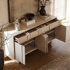 WoodBee Craft "The Serene Grid" Premium Minimalist Washed Wood Sideboard