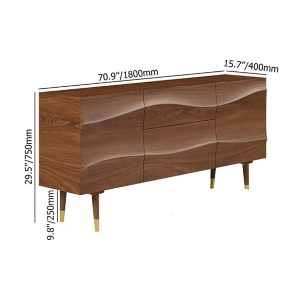 WoodBee Craft "The Ocean Tide" Premium Sculpted Wave Wood Sideboard