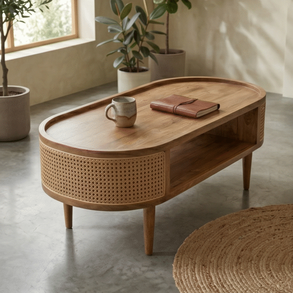 WoodBee Craft "The Aura Capsule" Premium Capsule Rattan Coffee Table