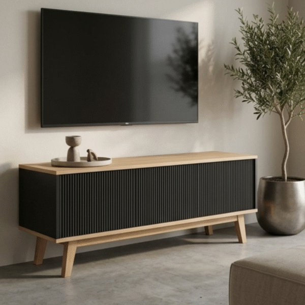 WoodBee Craft "The Nordic Ridge" Premium Modern Fluted Media Console