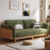 1 Modern farmhouse convertible wood sleeper sofa cum bed in olive green corduroy upholstery with natural wood frame by WoodBee Craft