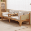 1 Japandi minimalist rattan daybed sleeper sofa cum bed with light natural wood slatted frame and woven cane backrest by WoodBee Craft