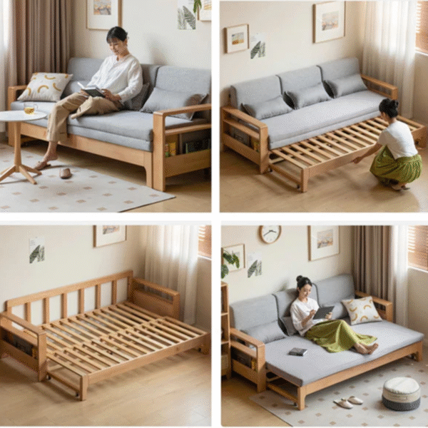 WoodBee Craft "The Kyoto Minimalist" Premium Wooden Convertible Sofa Bed