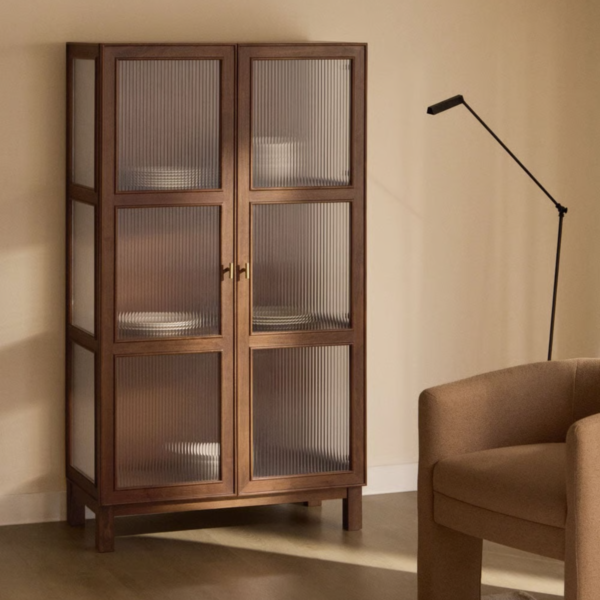 1 WoodBee Craft "The Meridian Reed" Premium Fluted Glass Display Cabinet