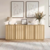 1 Modern minimalist natural fluted wood credenza with light oak finish and seamless four door front panel textures by WoodBee Craft