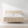 1 Modern minimalist natural cane wooden bed frame with light oak finish and woven rattan headboard by WoodBee Craft