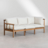 Scandinavian minimal wood sofa 3 seater couch with natural solid wood frame and plush white cushions by WoodBee Craft