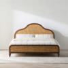 1 Modern farmhouse arched rattan wood bed frame with warm brown oak finish and turned baluster feet by WoodBee Craft