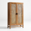 Modern minimalist rattan tall storage cabinet with light brown finish and woven cane doors by WoodBee Craft
