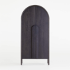 Modern minimalist black arched armoire cabinet with dark charcoal timber finish and elongated pill door handles by WoodBee Craft