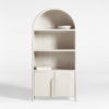 1 Organic modern whitewashed arched bookcase cabinet with open shelves and lower double door storage by WoodBee Craft