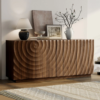 WoodBee Craft "The Vortex Ripple" Premium Black Carved Wood Sideboard