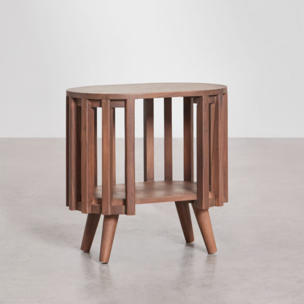 2 WoodBee Craft "The Circa Spindle" Premium Round Slatted Bedside Table