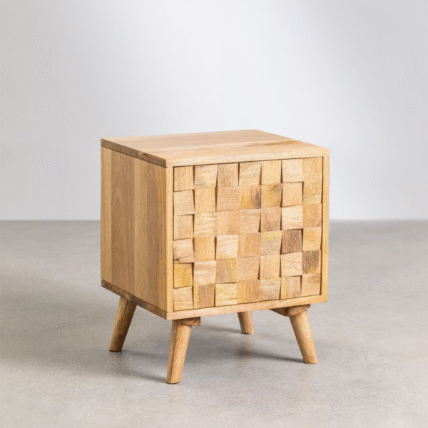 2 WoodBee Craft "The Checker Block" Premium Mosaic Wood Bedside Table