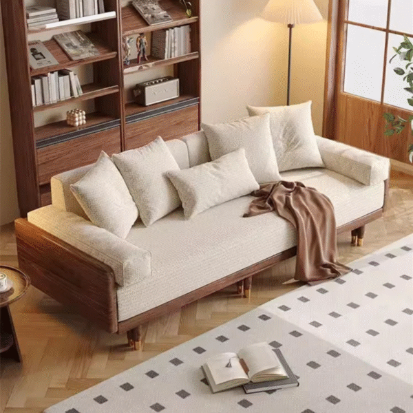 WoodBee Craft "The Horizon Waffle" Premium Solid Wood Trundle Couch
