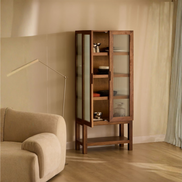 2 WoodBee Craft "The Amber Mist" Premium Frosted Glass Display Cabinet
