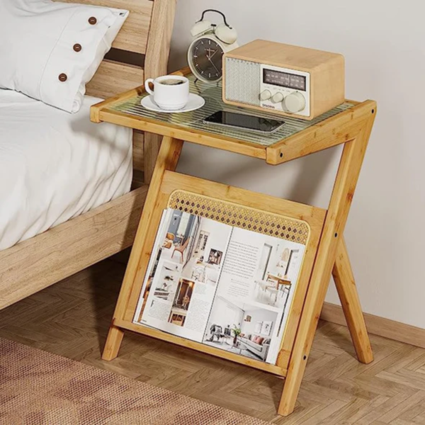 2 WoodBee Craft "The Zephyr Cane" Premium Fluted Glass Side Table