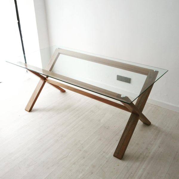 2 WoodBee Craft "The Trestle Clarity" Premium Glass Top X Base Dining Table