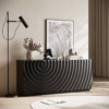 Modern minimalist black carved wood sideboard with contemporary spiral wave texture and seamless four door front by WoodBee Craft