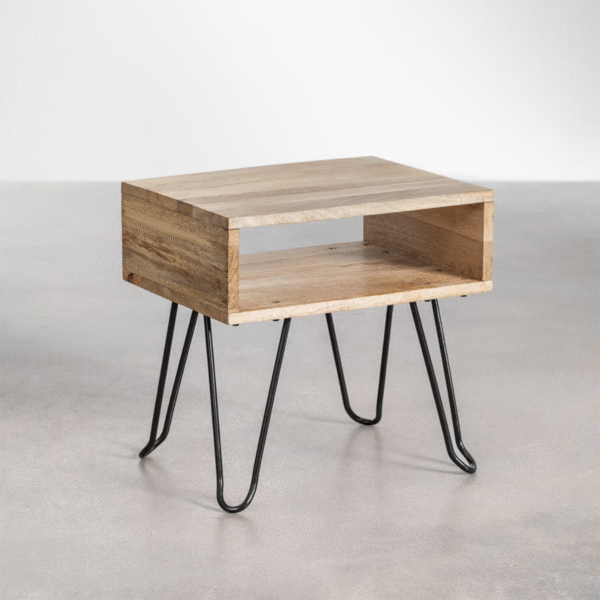WoodBee Craft "The Apex Cubby" Premium Hairpin Leg Wooden Nightstand