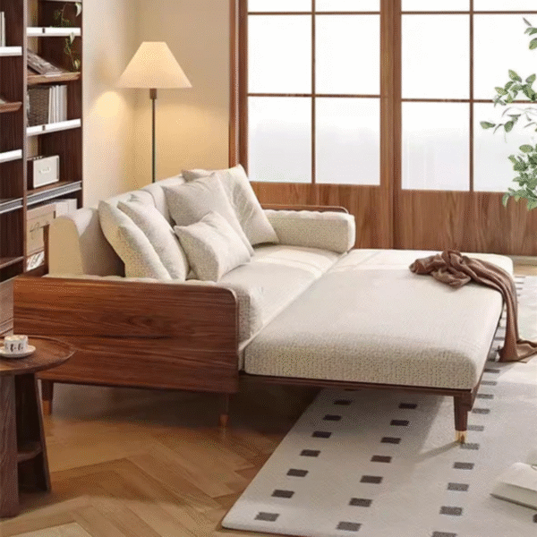 WoodBee Craft "The Horizon Waffle" Premium Solid Wood Trundle Couch