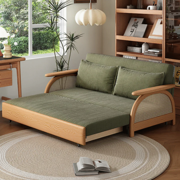 WoodBee Craft "The Emerald Arc" Premium Rattan Pull Out Sleeper Sofa