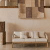 3 Artisan woven rope 3 seater sofa couch with natural solid wood frame and white cushions by WoodBee Craft