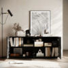 WoodBee Craft "The Vortex Ripple" Premium Black Carved Wood Sideboard
