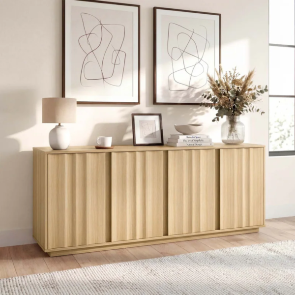 3 WoodBee Craft "The Sora Wave" Premium Natural Fluted Wood Credenza