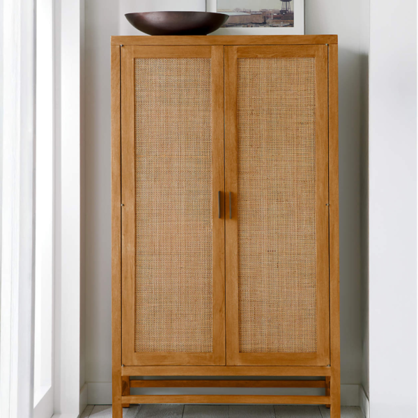 WoodBee Craft "The Solis Arched-Line" Premium Rattan Tall Storage Cabinet