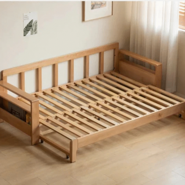 WoodBee Craft "The Kyoto Minimalist" Premium Wooden Convertible Sofa Bed