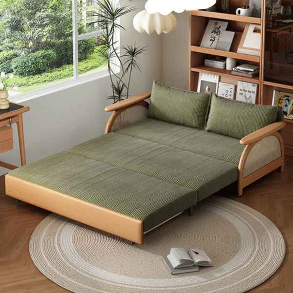 WoodBee Craft "The Emerald Arc" Premium Rattan Pull Out Sleeper Sofa