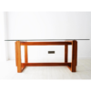 WoodBee Craft "The Horizon Trestle" Premium Tempered Glass Top Wooden Dining Table