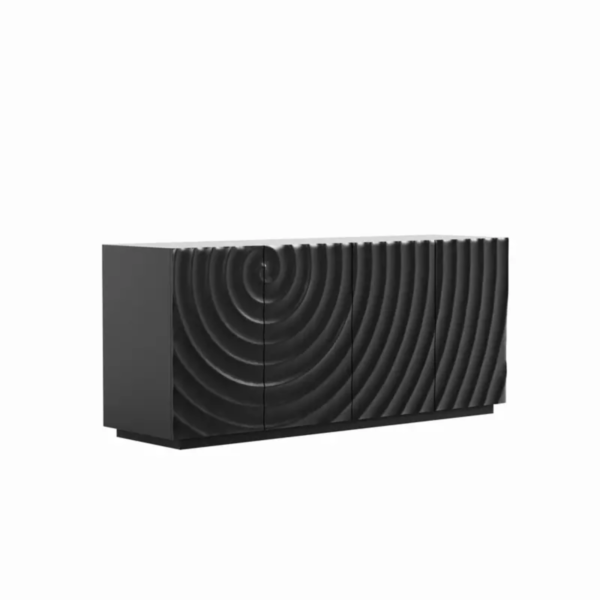 WoodBee Craft "The Vortex Ripple" Premium Black Carved Wood Sideboard